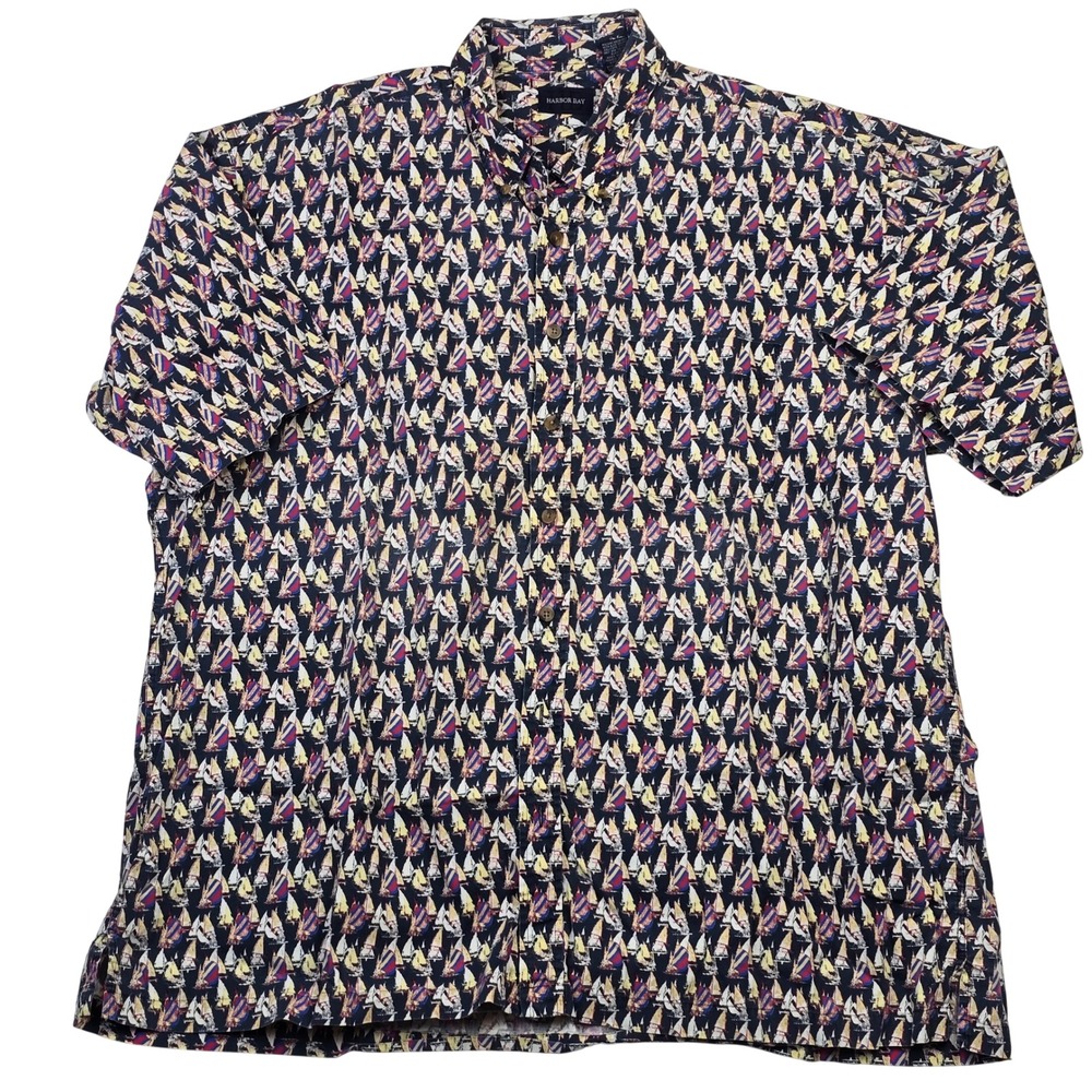 Harbor Bay Mens 3XLT Sailboat Nautical Print Cotton Short Sleeve Shirt‎ Preppy